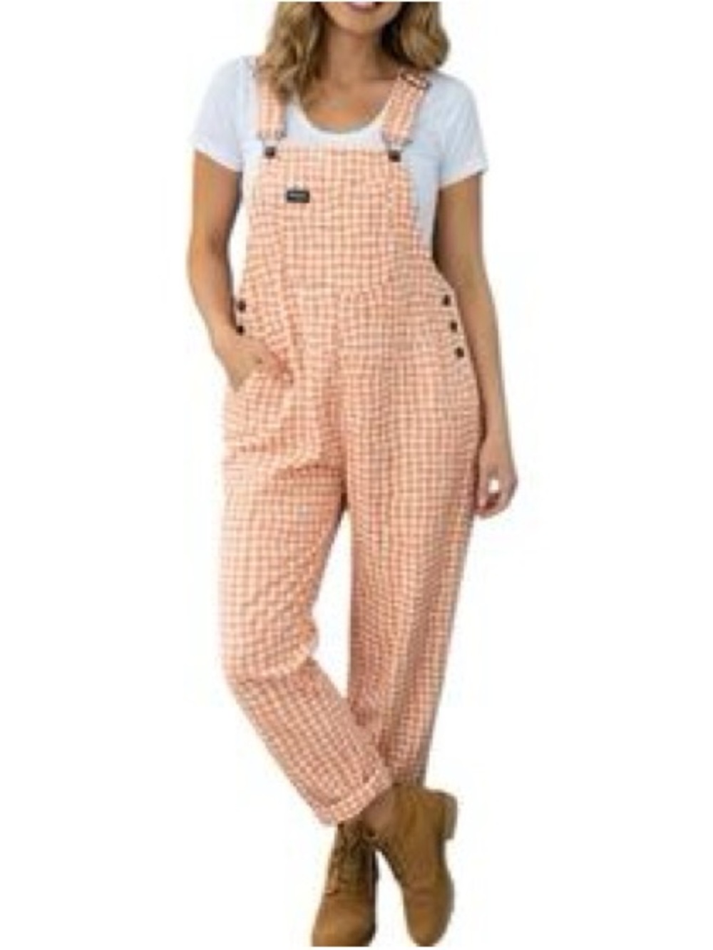 Wildfang The Essential Cotton Overall in Orange & White Check - Large